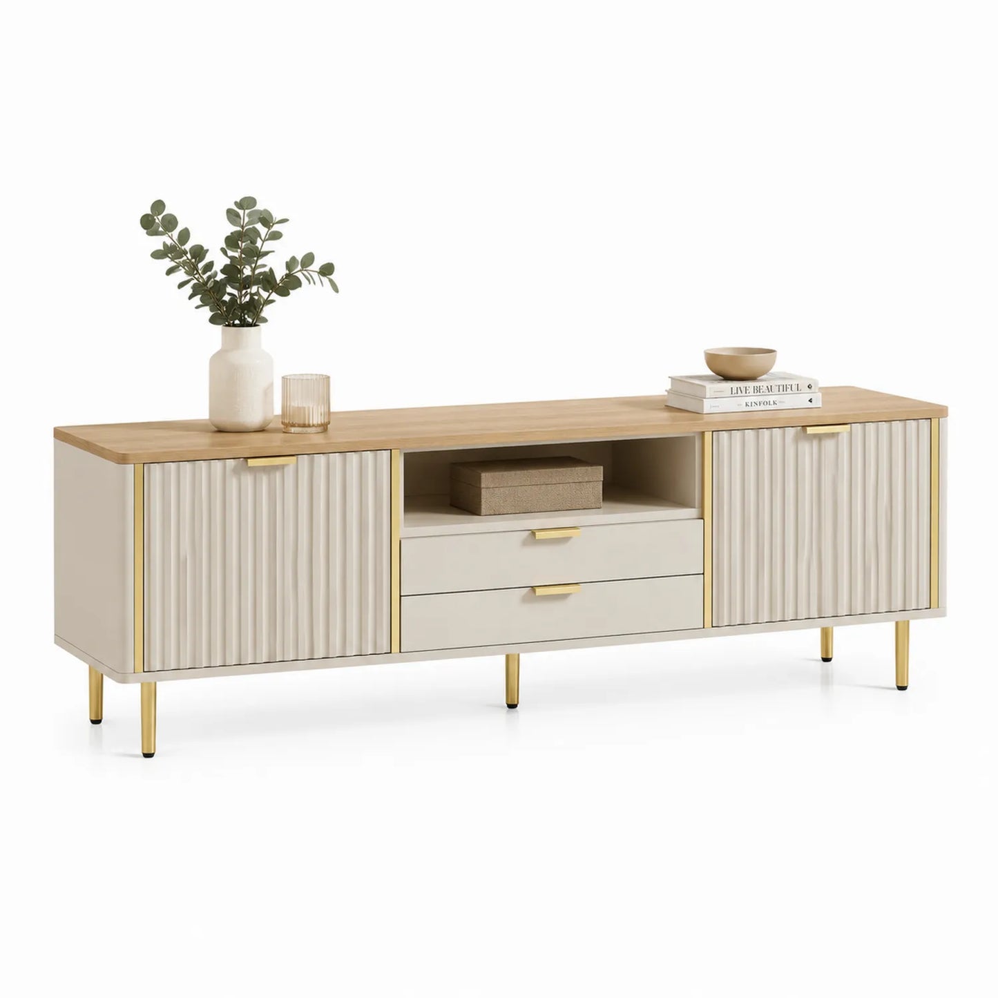TV-Schrank mit zwei Türen und zwei Schubladen MDF 180cm Eichefurnier