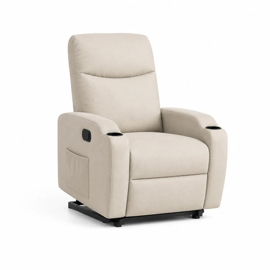 Verstellbarer Mikrofaser-Sessel Beige mit Getränkehalter und Seitentasche