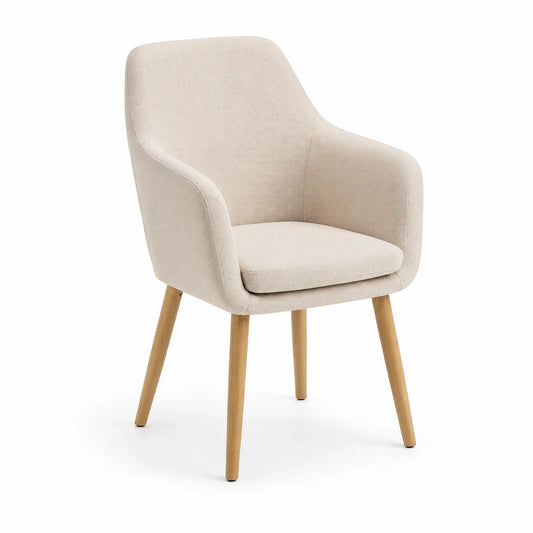 Esszimmerstuhl aus Polyestergewebe mit Eichenholzbeinen Beige