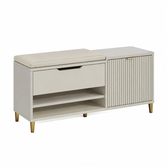 Holz Schuhbank mit Stauraum Beige 120 cm