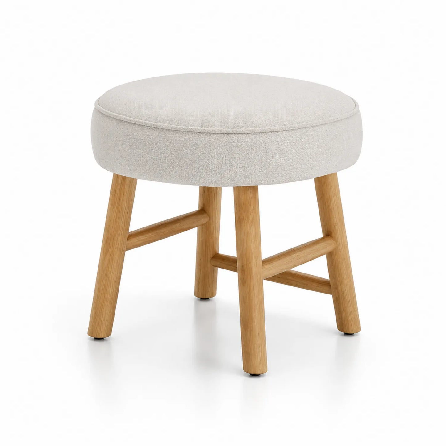 Runder Hocker aus Stoff und Holz, Durchmesser 35 cm, Höhe 45 cm, Beige