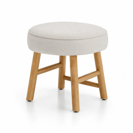 Runder Hocker aus Stoff und Holz, Durchmesser 35 cm, Höhe 45 cm, Beige