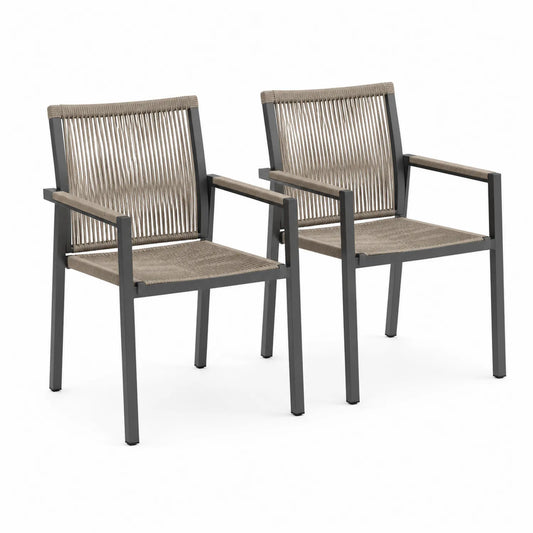 2er-Set Gartenstühle Aluminium Polyesterseil Taupe