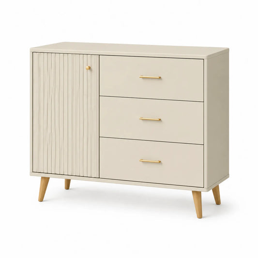 Beiges Sideboard aus Holz mit 3 Schubladen und 1 Tür