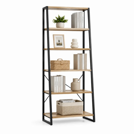 Metallrahmen Bücherregal mit Kiefernholzböden Schwarz/Natur