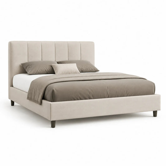 Polsterbett 180x200 cm mit Kopfteil Beige Massivholzrahmen Polyesterbezug
