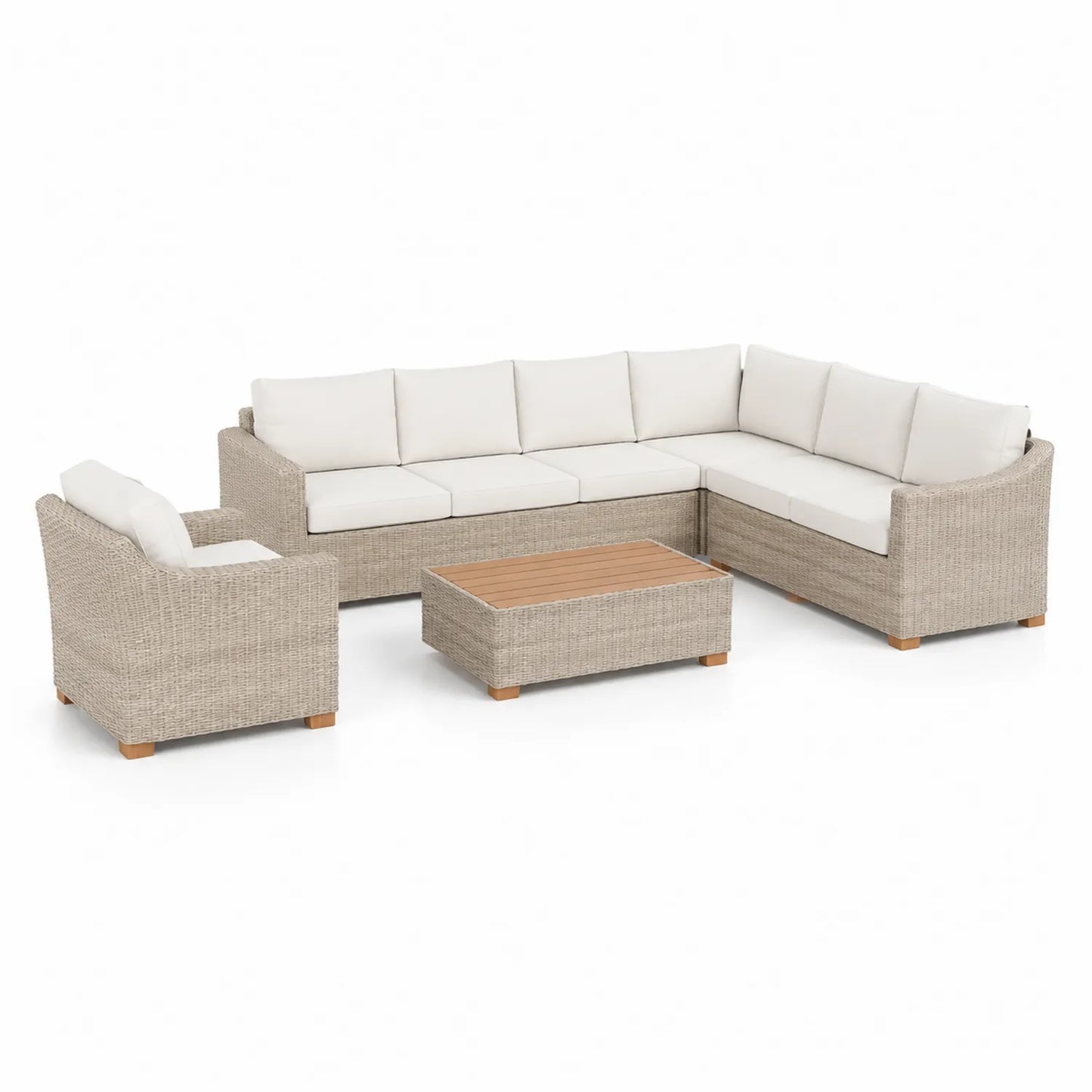 Gartenmöbel-Set aus Rattan mit Holztisch, 3-teilig Beige 5-Sitzer
