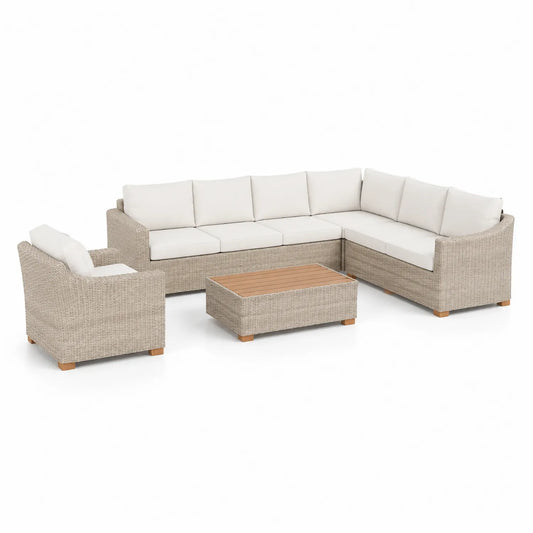 Gartenmöbel-Set aus Rattan mit Holztisch, 3-teilig Beige 5-Sitzer
