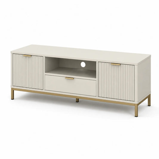TV-Möbel mit 2 Türen, 1 Schublade und 1 offenem Fach aus Holz und Metall 180cm
