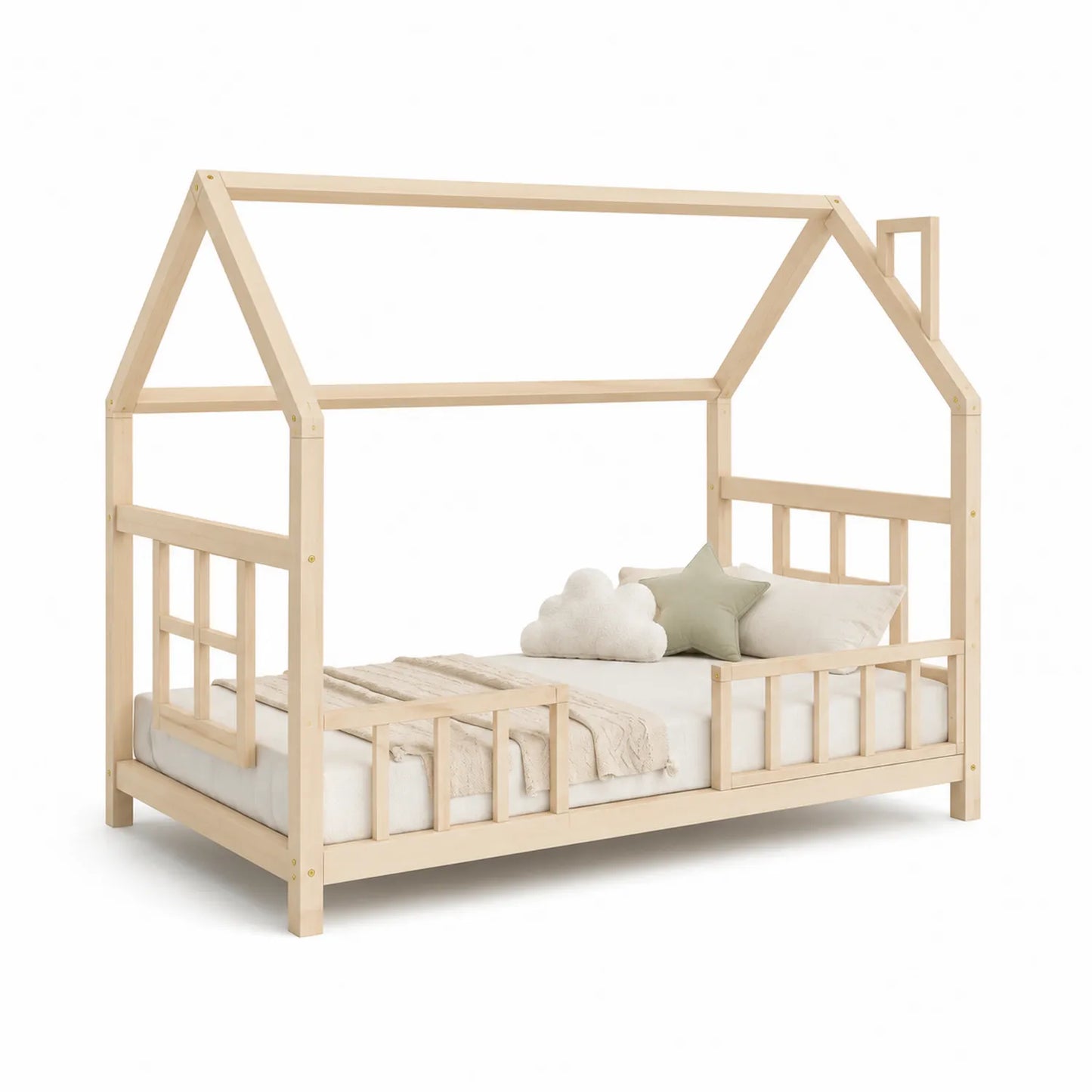 Kinderhausbett aus Kiefernholz Natur 200x90 cm
