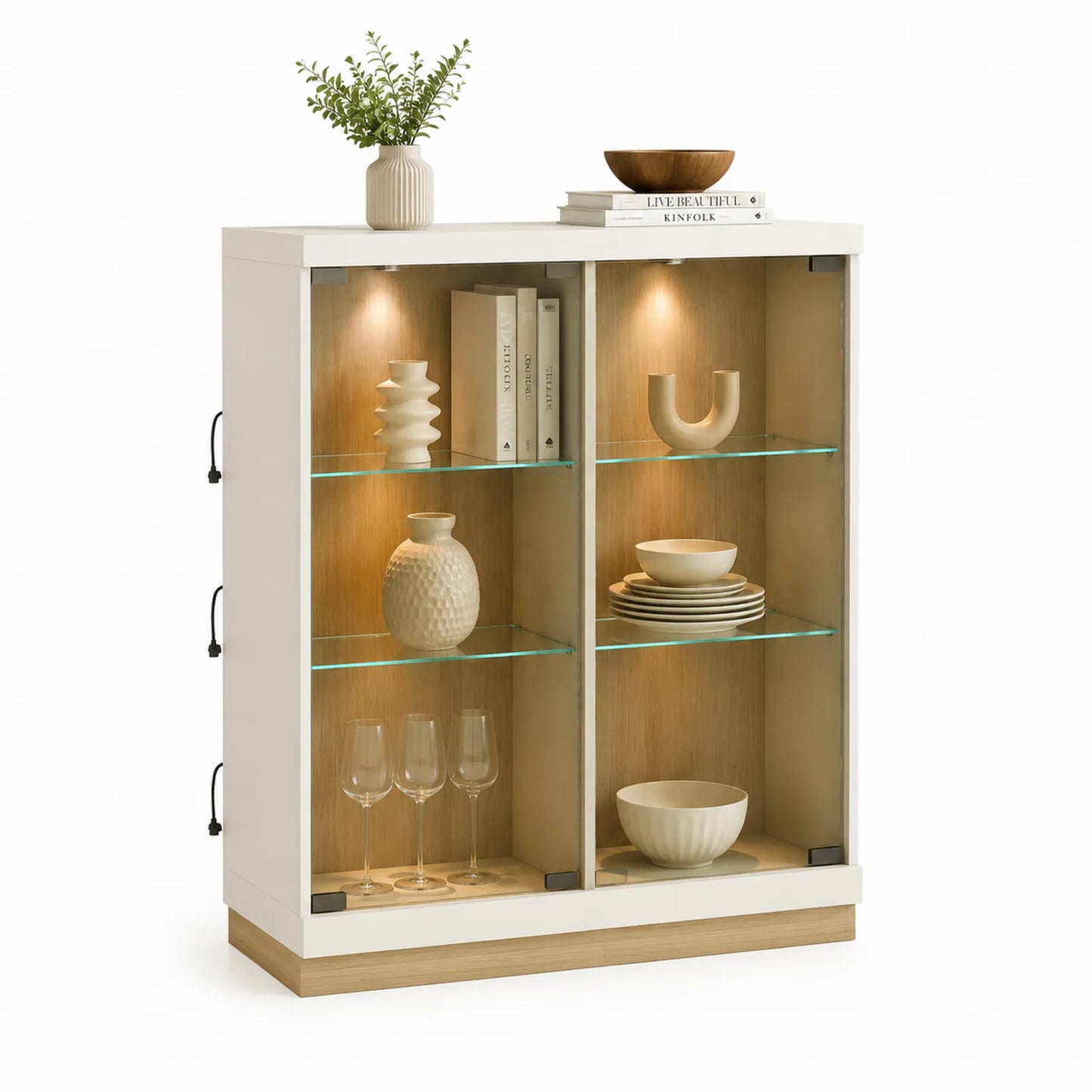 Sideboard mit Glastüren und LED-Beleuchtung, Eichenfurnier, 120x90x40cm