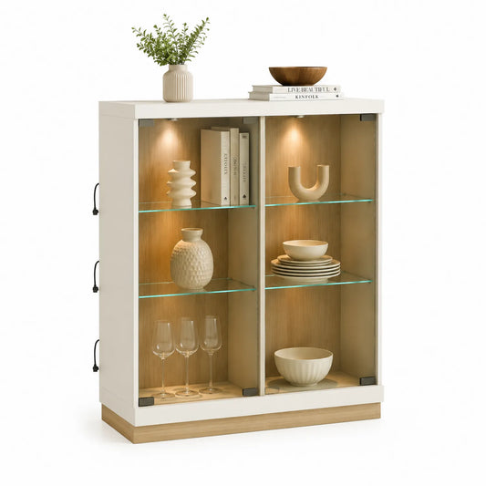 Sideboard mit Glastüren und LED-Beleuchtung, Eichenfurnier, 120x90x40cm
