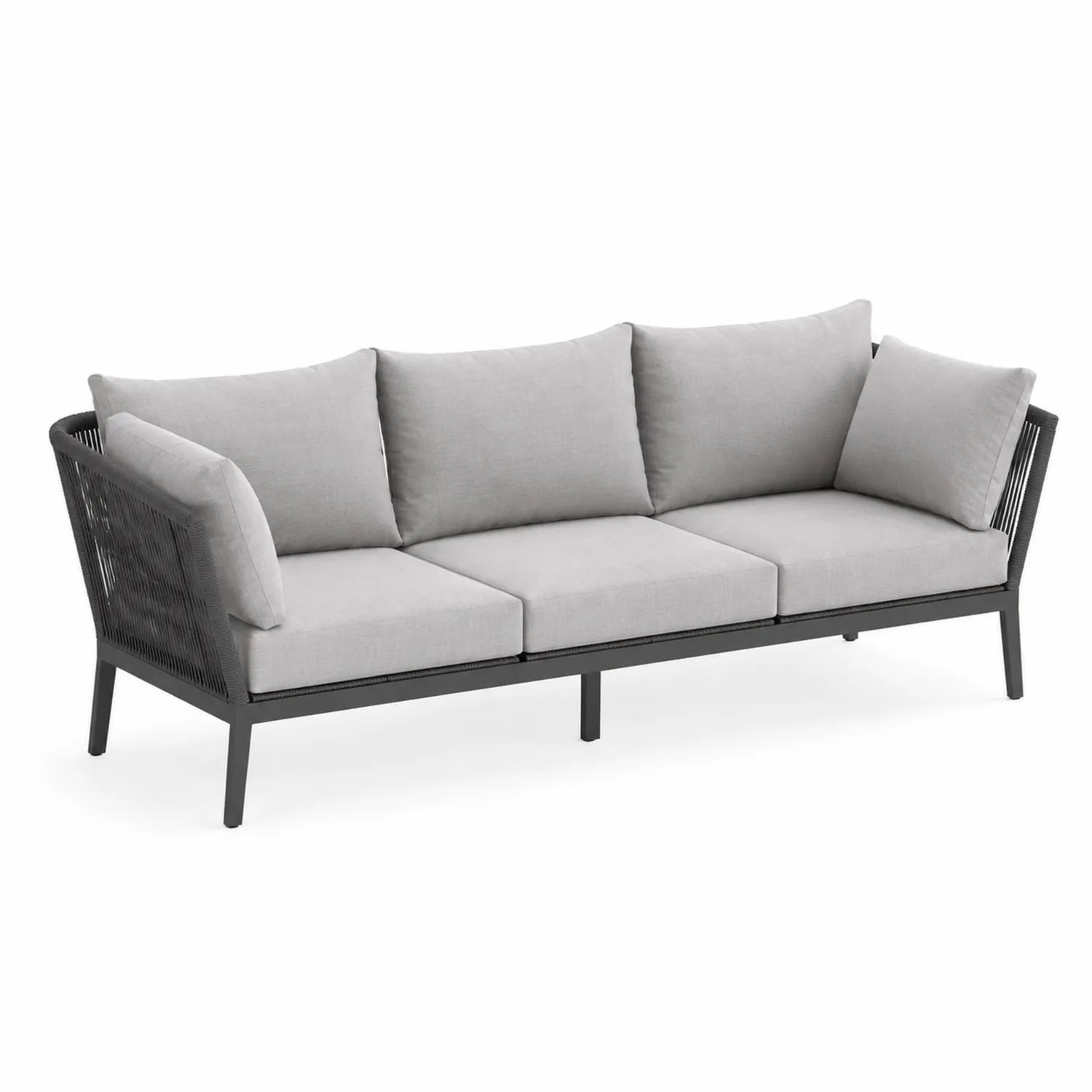 3-Sitzer Sofa mit Aluminiumrahmen und Polyesterbezug in Schwarz/Grau