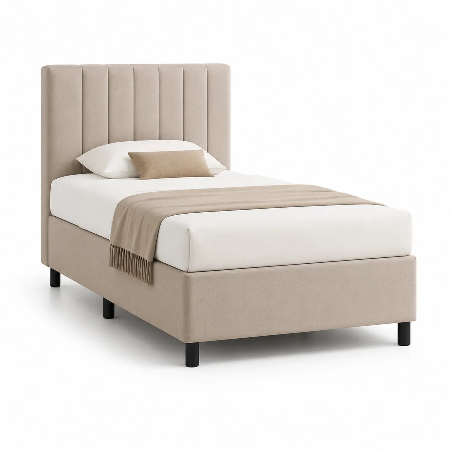 Einzelbett mit Holzrahmen und Stoffbezug Beige 200x90 cm