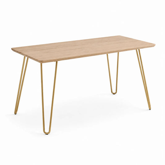 Rechteckiger Esstisch Holz mit goldenen Metallbeinen