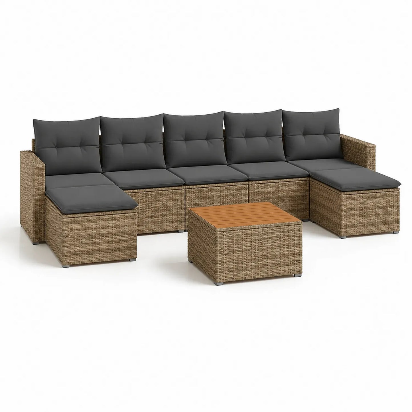 Polyrattan Gartenmöbel Set Ecksofa mit Tisch Grau