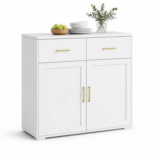 Küchensideboard Weiß Holz mit Schubladen und Türen