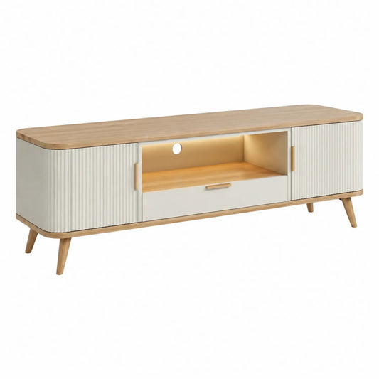 TV-Schrank aus Holz und MDF 180cm Weiß/Buche
