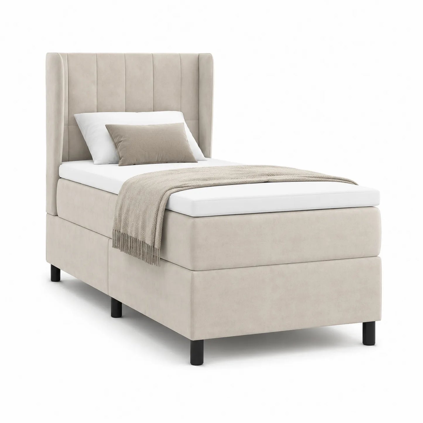 Einzelbett mit Kopfteil Holz und Polyester Beige