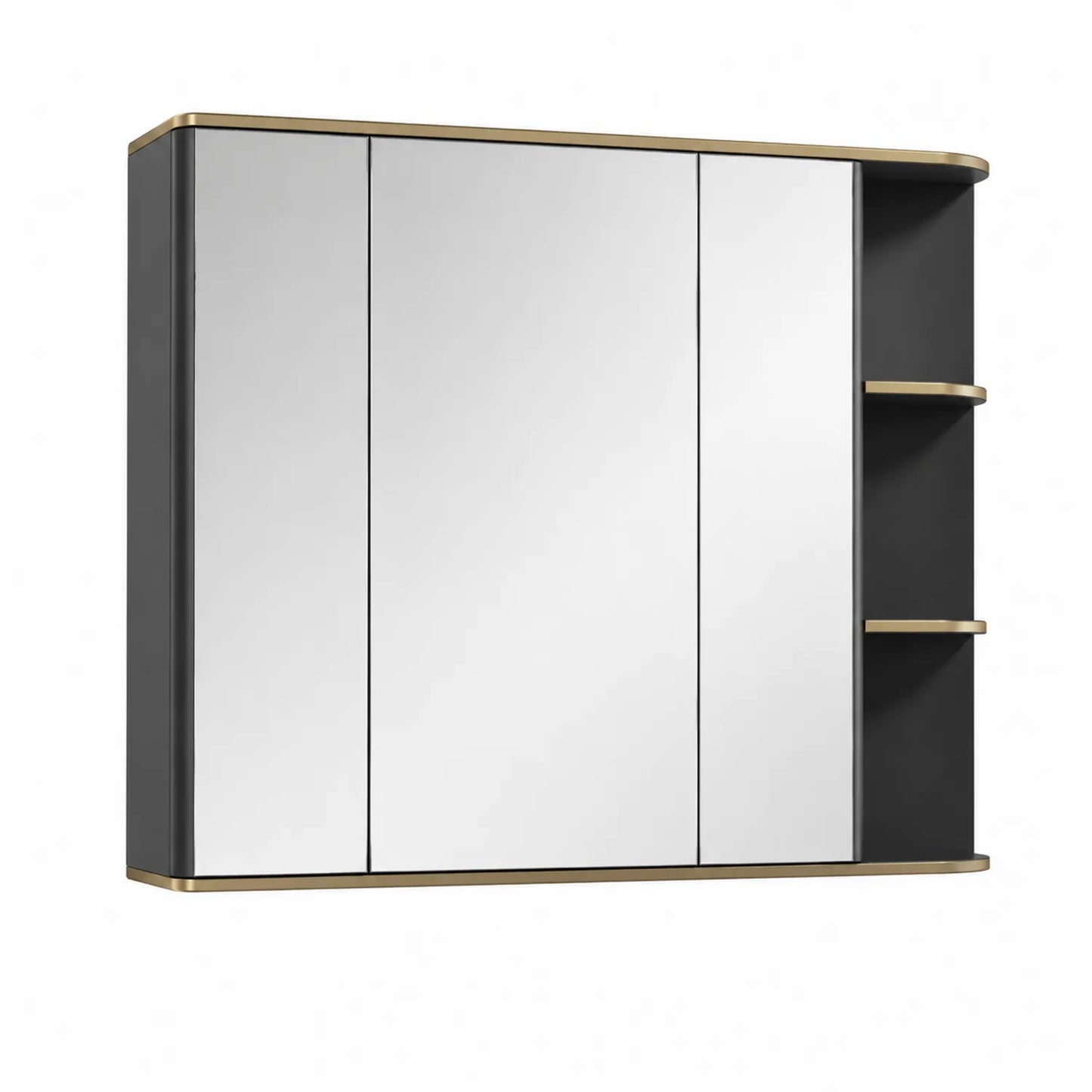 Spiegelschrank mit MDF und Spiegelglas in Schwarz/Gold 70x90x15 cm