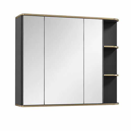 Spiegelschrank mit MDF und Spiegelglas in Schwarz/Gold 70x90x15 cm