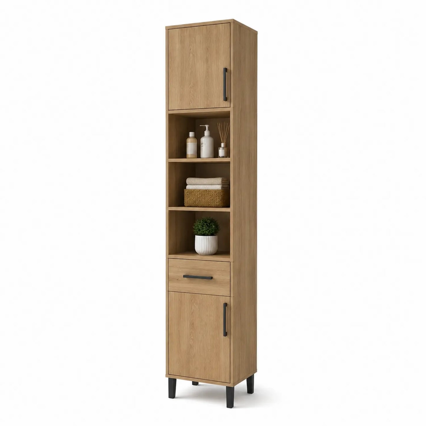 Holz Badezimmerschrank mit Regalen und Türen Eiche