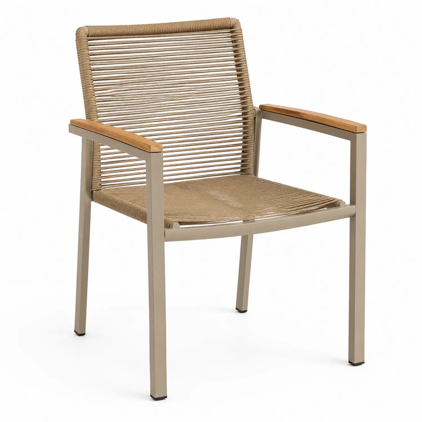 Gartenstuhl Aluminium Rahmen Polyesterseil Teak Armlehnen Beige 55x60x85 cm