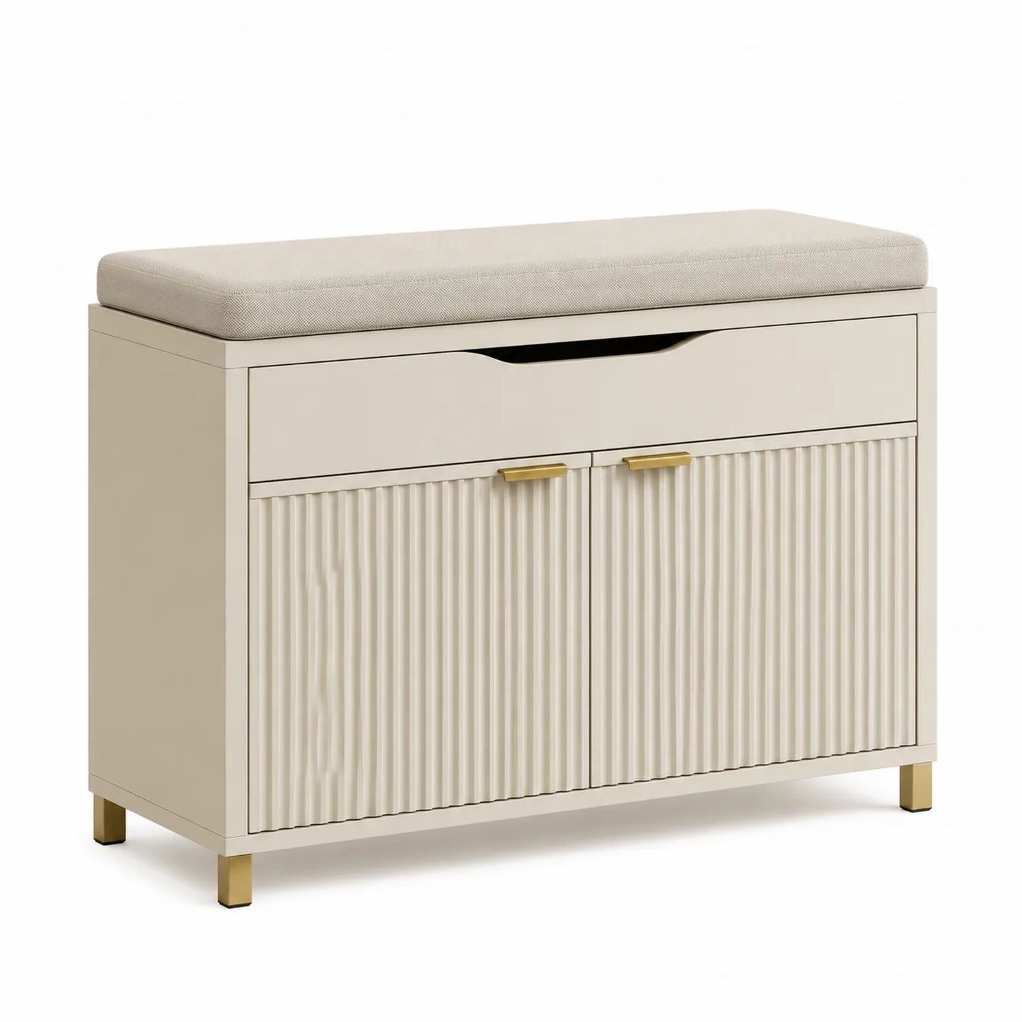 Holz Schuhschrank mit gepolsterter Sitzbank Beige 90x35x50 cm