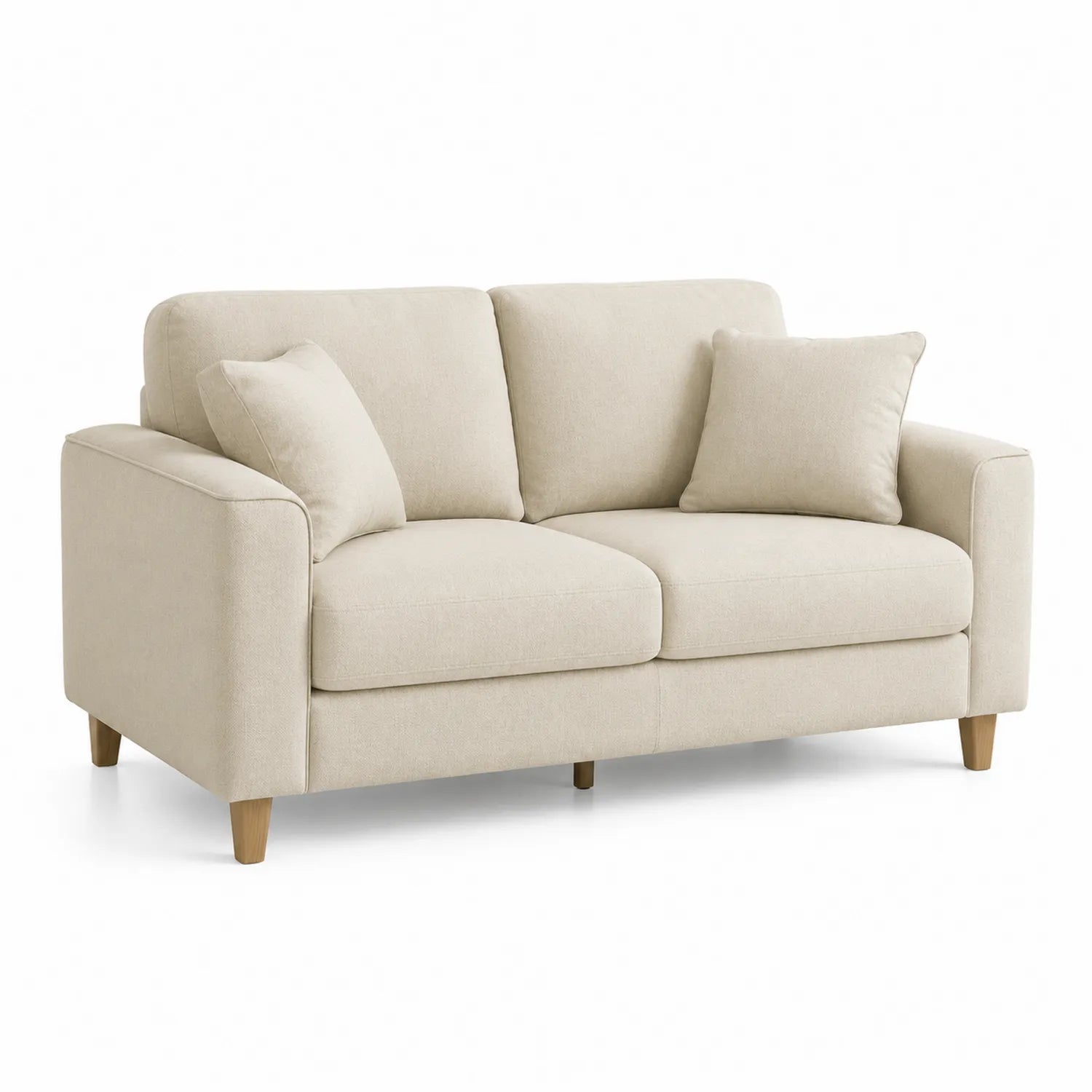 2-Sitzer Sofa Textil Beige mit Eiche Holzbeinen