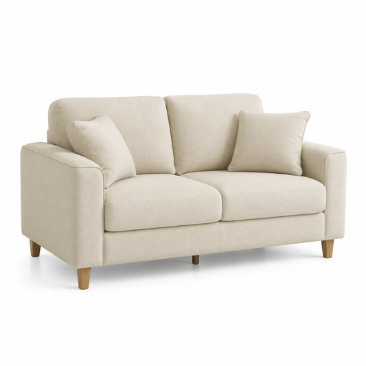 2-Sitzer Sofa Textil Beige mit Eiche Holzbeinen