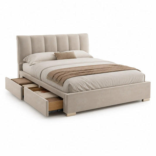 Polsterbett mit Stauraum und Kopfteil 210x160 cm Beige