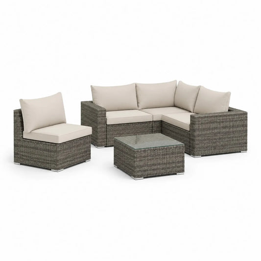 Gartensofa Set Polyrattan mit Tisch Grau/Beige