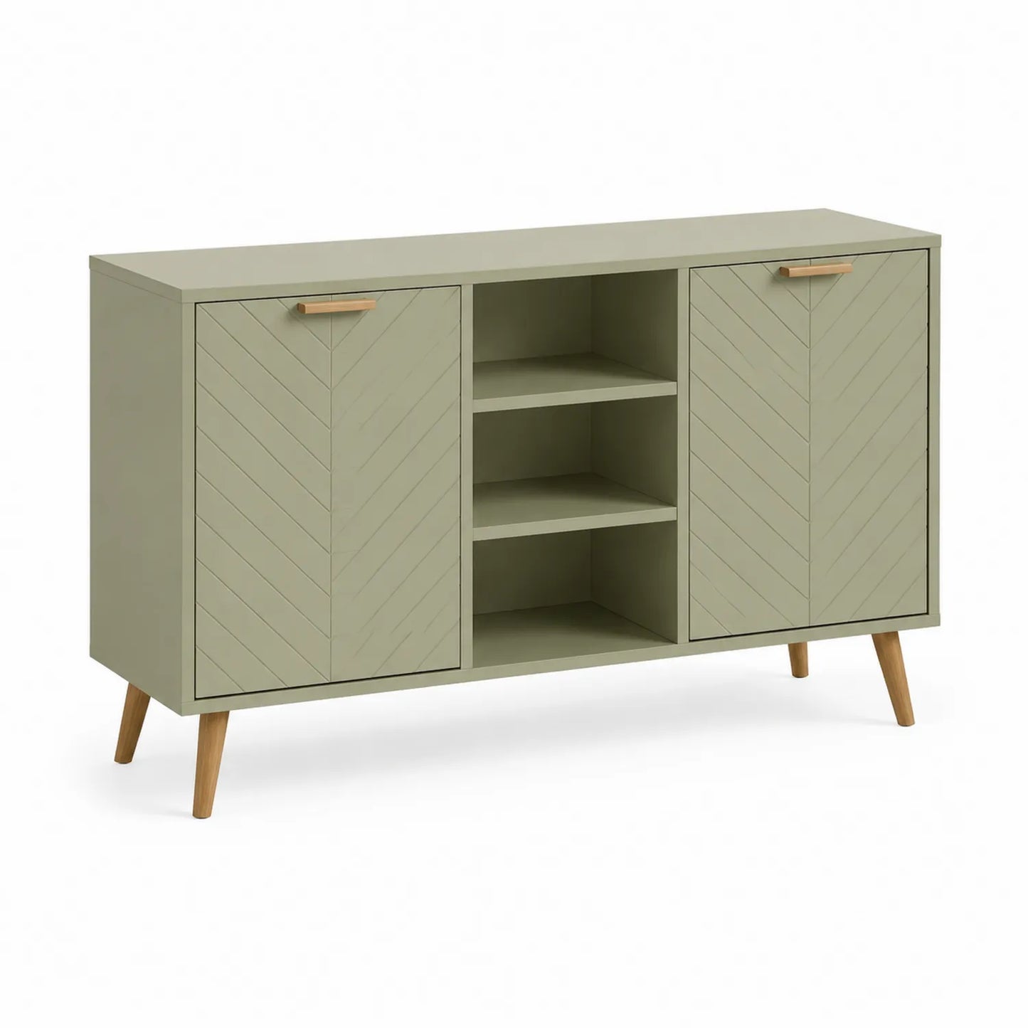 Sideboard mit 2 Türen und 3 Regalfächern aus MDF und Eichenholz Beige 150x40x80 cm