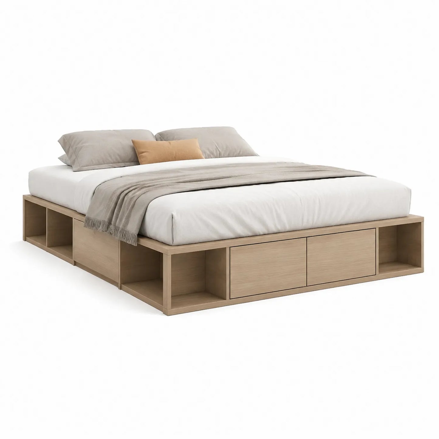 Holzbett mit Stauraum und Baumwollbezug 200x160 cm