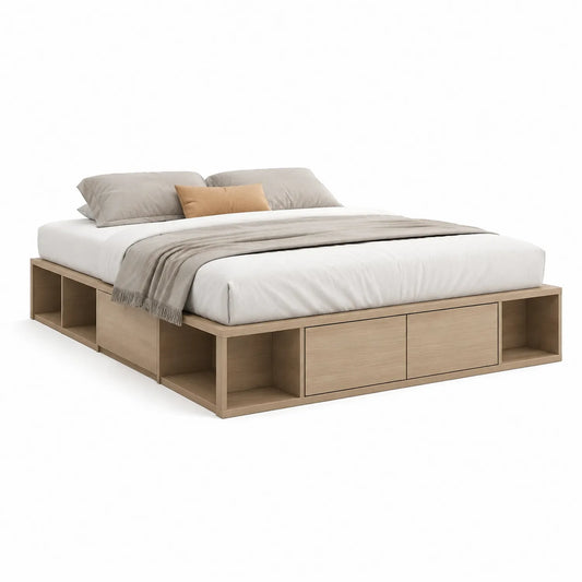 Holzbett mit Stauraum und Baumwollbezug 200x160 cm