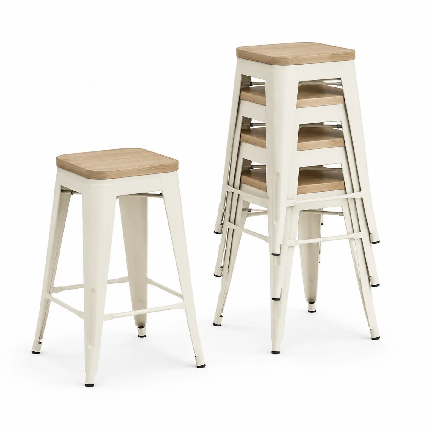 Metall- und Holzhocker Set 45 cm Weiß