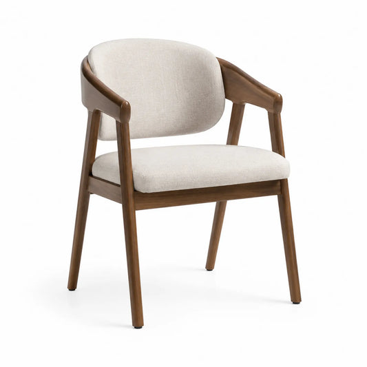 Esszimmerstuhl mit Holzrahmen und Leinenpolsterung Beige