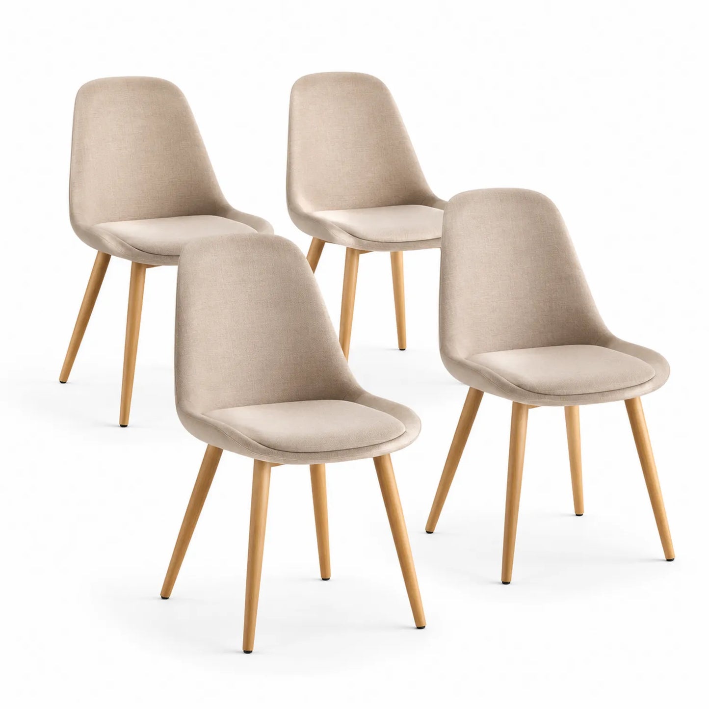 4er-Set Esszimmerstühle aus Polyestergewebe Beige mit Holzbeinen
