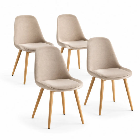 4er-Set Esszimmerstühle aus Polyestergewebe Beige mit Holzbeinen