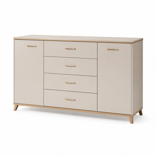 Holz Sideboard Beige mit 2 Türen und 4 Schubladen