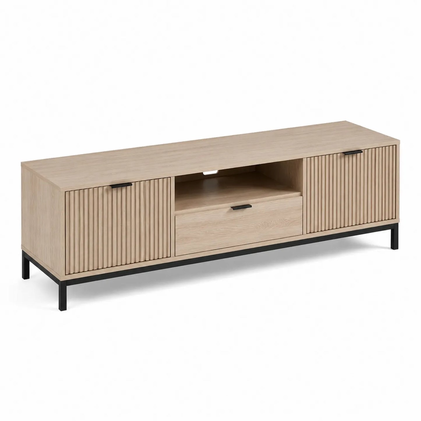TV-Tisch aus Eichefurnier mit Schubladen und Türen, 150x40x50cm