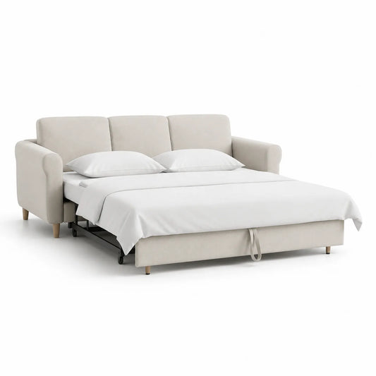 Klappbares Schlafsofa Stoff Polyester Beige 200x140 cm