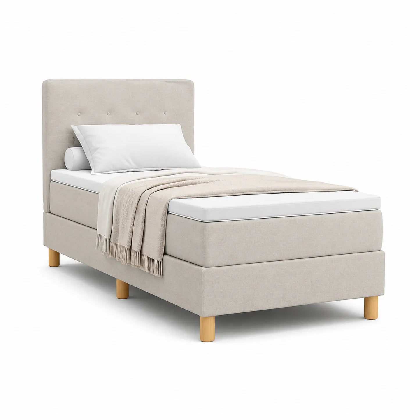 Einzelbett mit Kopfteil Holz Stoff Baumwolle Beige 200x100 cm