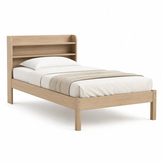 Einzelbett Holz mit Regal 200x90 cm Natur