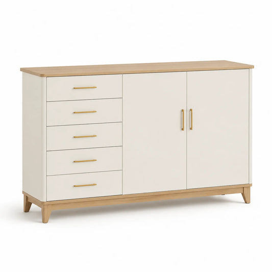 Holzkommode mit Schubladen Eichefurnier Creme