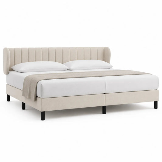 Doppelbett mit Stoffkopfteil Beige 180x200 cm